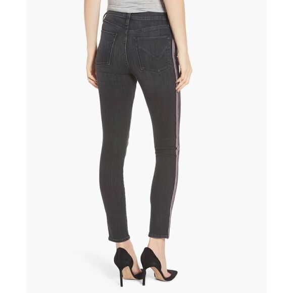 Hudson Jeans Barbara High Rise Track Stripe Super Skinny Jeans in Dark Raven - Picture 6 of 16
